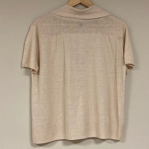 Tan Beige Cardigan Women's Medium Lightweight Short Sleeve Open Front Cover Up - Picture 2 of 5